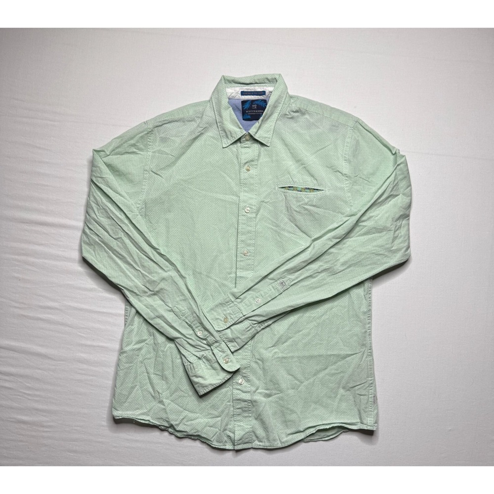 Scotch and Soda Shirt Mens Large Seafoam Green Polka‎ Dot Button Up Casual